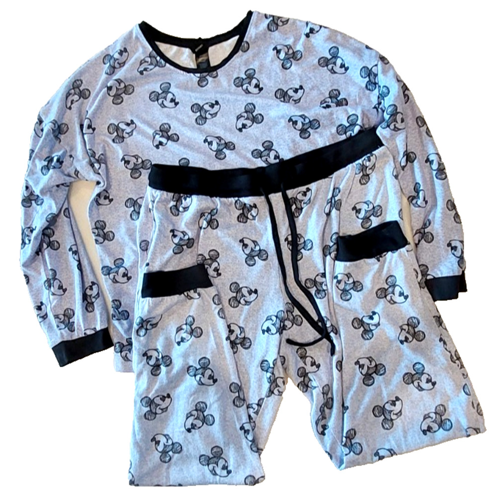Disney Mickey Mouse 2 Piece Blue Cozy Women's Pajama Set Size Large